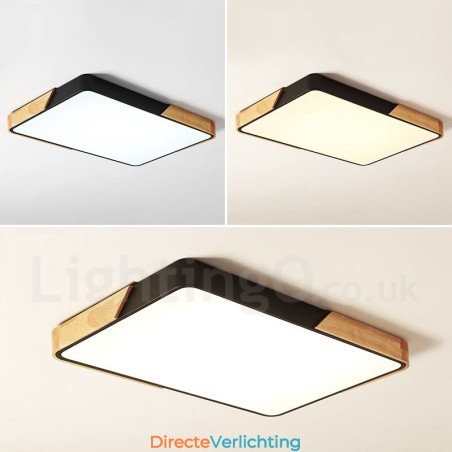 Dimbare ultradunne, meerkleurige rechthoekige plafondlamp van hout met acrylkap Plafondlamp in Scandinavische stijl Dimbare ultradunne, meerkleurige rechthoekige plafondlamp van hout met acrylkap Plafondlamp in Scandinavische stijl