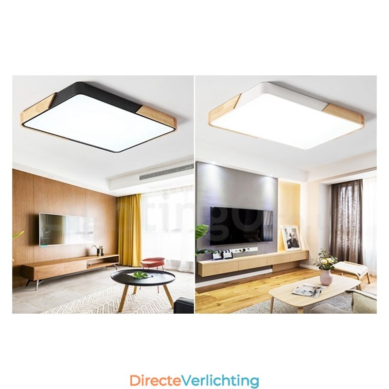 Dimbare ultradunne, meerkleurige rechthoekige plafondlamp van hout met acrylkap Plafondlamp in Scandinavische stijl
