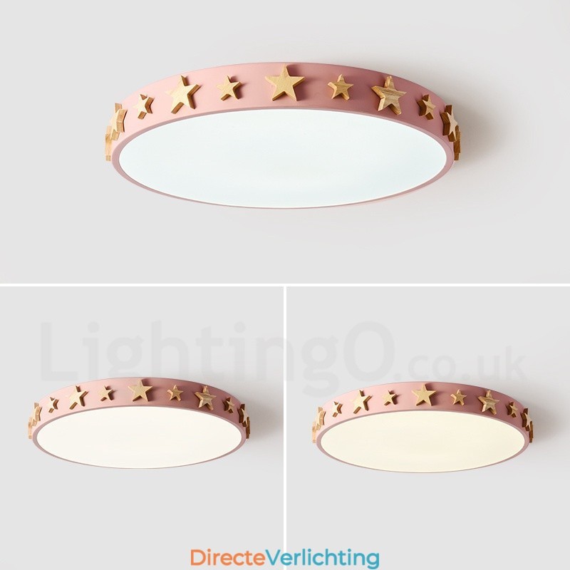 Dimbare ultradunne, veelkleurige, ronde plafondlamp van hout met acrylkap Plafondlamp in Scandinavische stijl