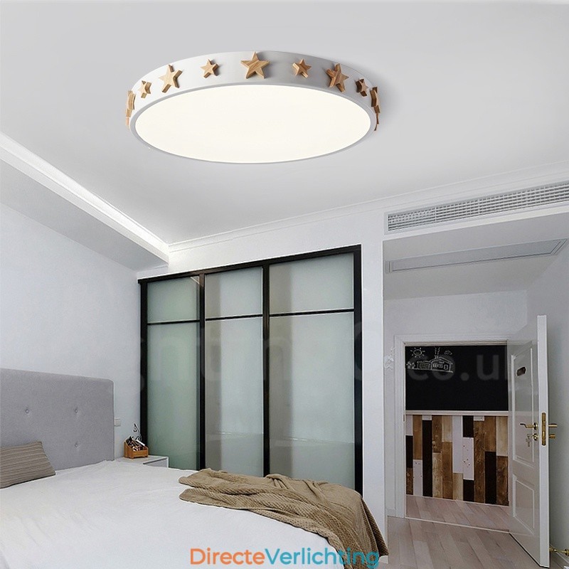 Dimbare ultradunne, veelkleurige, ronde plafondlamp van hout met acrylkap Plafondlamp in Scandinavische stijl