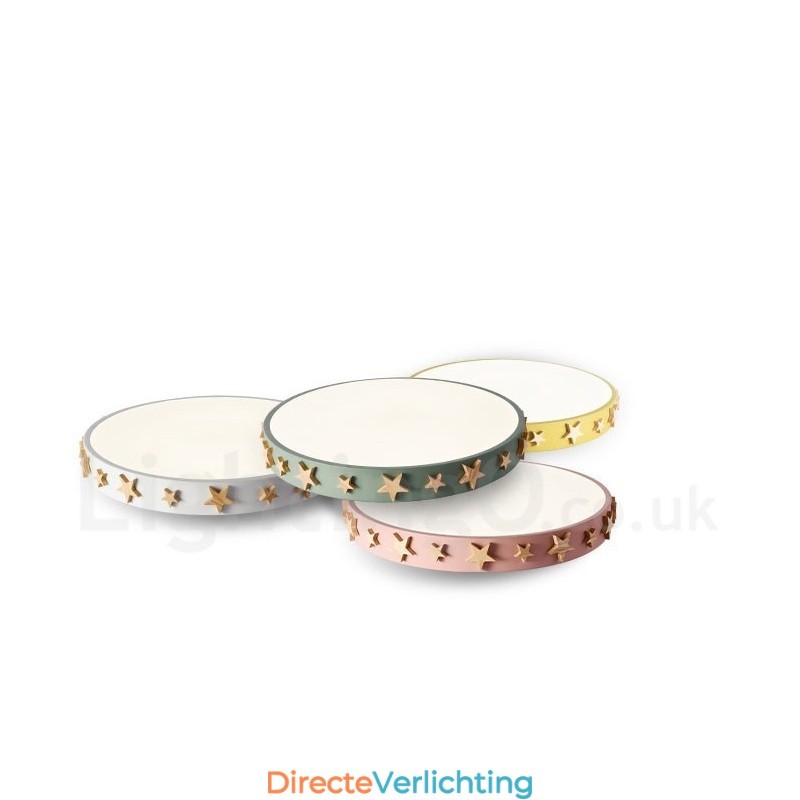 Dimbare ultradunne, veelkleurige, ronde plafondlamp van hout met acrylkap Plafondlamp in Scandinavische stijl