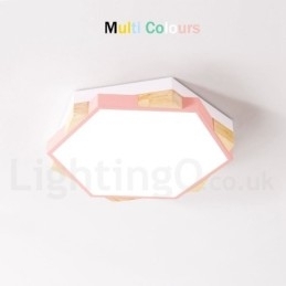 Dimbare, meerkleurige zeshoekige plafondlamp van hout met acrylkap Plafondlamp in Scandinavische stijl