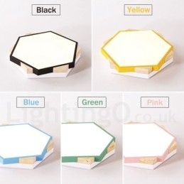 Dimbare, meerkleurige zeshoekige plafondlamp van hout met acrylkap Plafondlamp in Scandinavische stijl