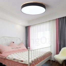 Dimbare, veelkleurige, ronde plafondlamp van hout met acrylkap Plafondlamp in Scandinavische stijl