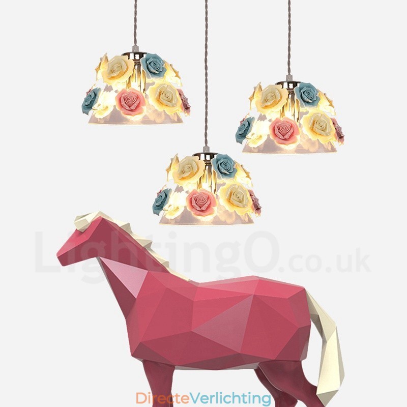 Multi Colours Flower Macaron Plafond Hanglamp met Glazen Kap Hanglamp