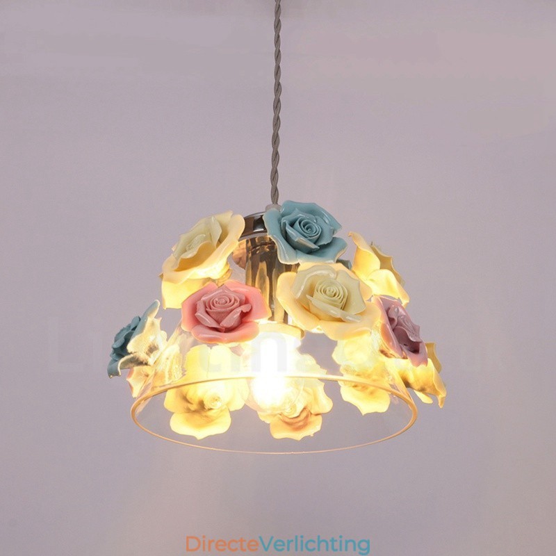 Multi Colours Flower Macaron Plafond Hanglamp met Glazen Kap Hanglamp