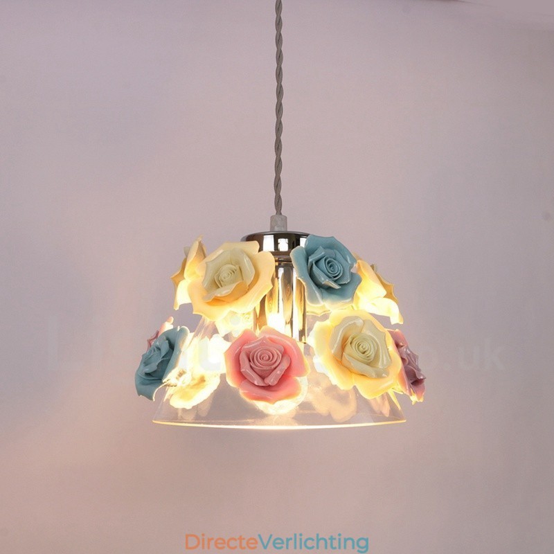 Multi Colours Flower Macaron Plafond Hanglamp met Glazen Kap Hanglamp
