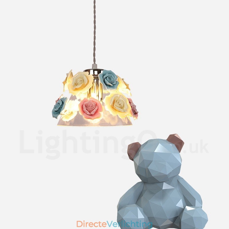 Multi Colours Flower Macaron Plafond Hanglamp met Glazen Kap Hanglamp