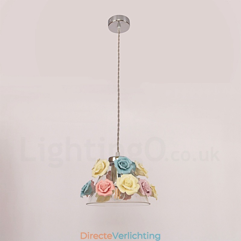 Multi Colours Flower Macaron Plafond Hanglamp met Glazen Kap Hanglamp