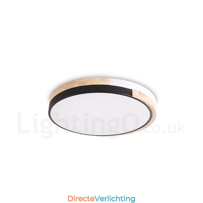 Dimbare ronde plafondlamp van hout met meerdere kleuren en acryl kap Plafondlamp in Scandinavische stijl