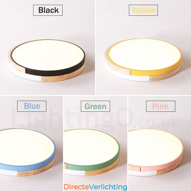 Dimbare ronde plafondlamp van hout met meerdere kleuren en acryl kap Plafondlamp in Scandinavische stijl