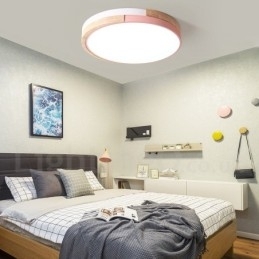 Dimbare ronde plafondlamp van hout met meerdere kleuren en acryl kap Plafondlamp in Scandinavische stijl