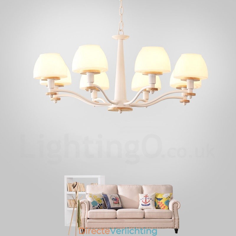 6-lichts 8-lichts multikleurige Macaron-houten hanglamp met glazen kappen kroonluchter Scandinavische stijl