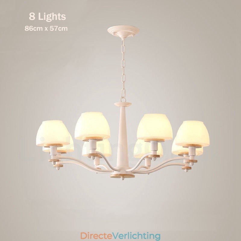 6-lichts 8-lichts multikleurige Macaron-houten hanglamp met glazen kappen kroonluchter Scandinavische stijl