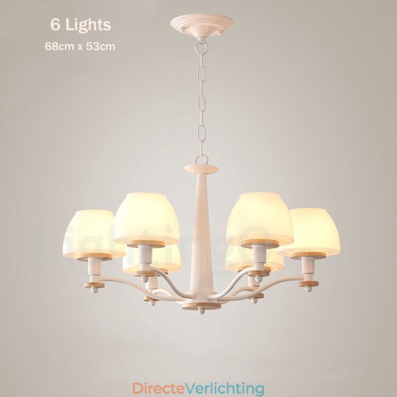 6-lichts 8-lichts multikleurige Macaron-houten hanglamp met glazen kappen kroonluchter Scandinavische stijl