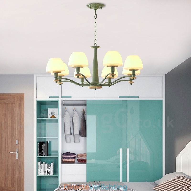 6-lichts 8-lichts multikleurige Macaron-houten hanglamp met glazen kappen kroonluchter Scandinavische stijl