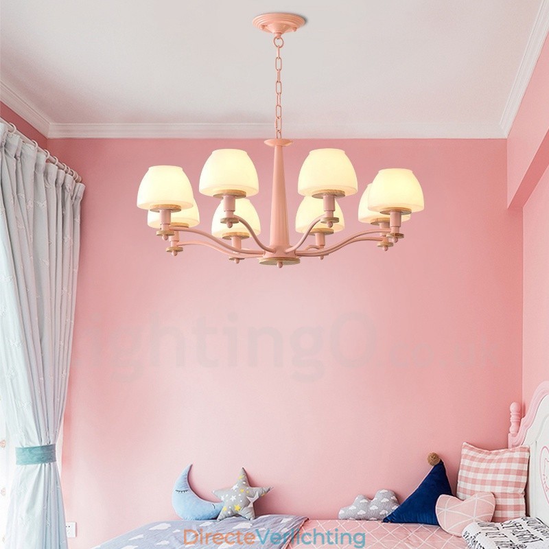 6-lichts 8-lichts multikleurige Macaron-houten hanglamp met glazen kappen kroonluchter Scandinavische stijl