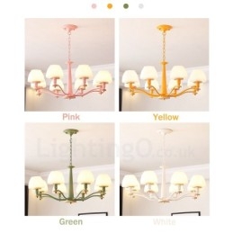6-lichts 8-lichts multikleurige Macaron-houten hanglamp met glazen kappen kroonluchter Scandinavische stijl