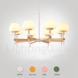 6-lichts 8-lichts multikleurige Macaron-houten hanglamp met glazen kappen kroonluchter Scandinavische stijl
