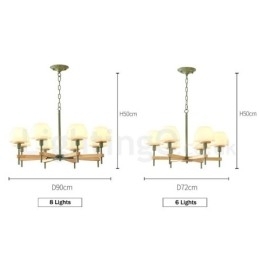 6-lichts 8-lichts multikleurige Macaron-houten hanglamp met glazen kappen kroonluchter Scandinavische stijl