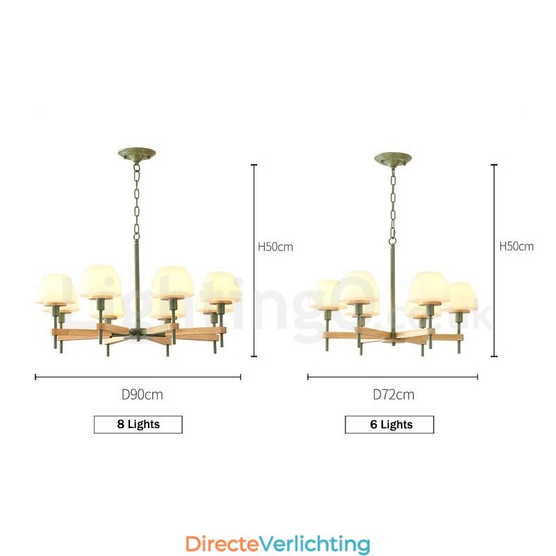6-lichts 8-lichts multikleurige Macaron-houten hanglamp met glazen kappen kroonluchter Scandinavische stijl