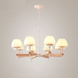 6-lichts 8-lichts multikleurige Macaron-houten hanglamp met glazen kappen kroonluchter Scandinavische stijl