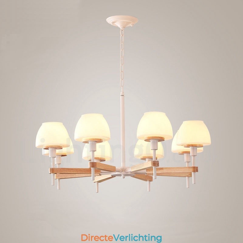 6-lichts 8-lichts multikleurige Macaron-houten hanglamp met glazen kappen kroonluchter Scandinavische stijl