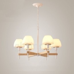 6-lichts 8-lichts multikleurige Macaron-houten hanglamp met glazen kappen kroonluchter Scandinavische stijl