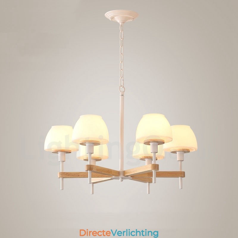 6-lichts 8-lichts multikleurige Macaron-houten hanglamp met glazen kappen kroonluchter Scandinavische stijl