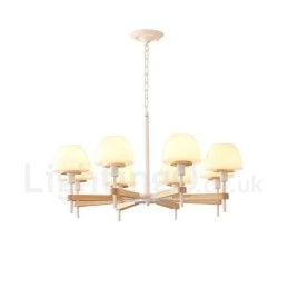 6-lichts 8-lichts multikleurige Macaron-houten hanglamp met glazen kappen kroonluchter Scandinavische stijl