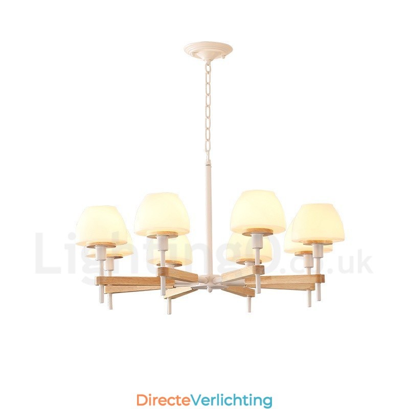 6-lichts 8-lichts multikleurige Macaron-houten hanglamp met glazen kappen kroonluchter Scandinavische stijl