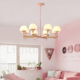 6-lichts 8-lichts multikleurige Macaron-houten hanglamp met glazen kappen kroonluchter Scandinavische stijl