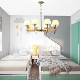 6-lichts 8-lichts multikleurige Macaron-houten hanglamp met glazen kappen kroonluchter Scandinavische stijl