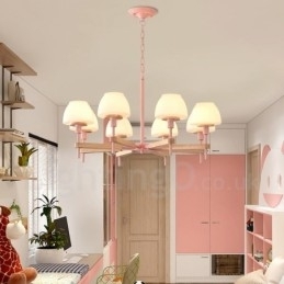 6-lichts 8-lichts multikleurige Macaron-houten hanglamp met glazen kappen kroonluchter Scandinavische stijl