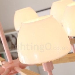 6-lichts 8-lichts multikleurige Macaron-houten hanglamp met glazen kappen kroonluchter Scandinavische stijl