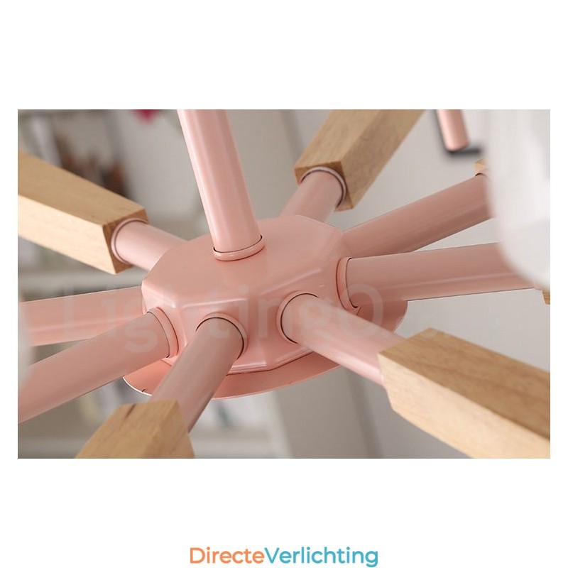 6-lichts 8-lichts multikleurige Macaron-houten hanglamp met glazen kappen kroonluchter Scandinavische stijl