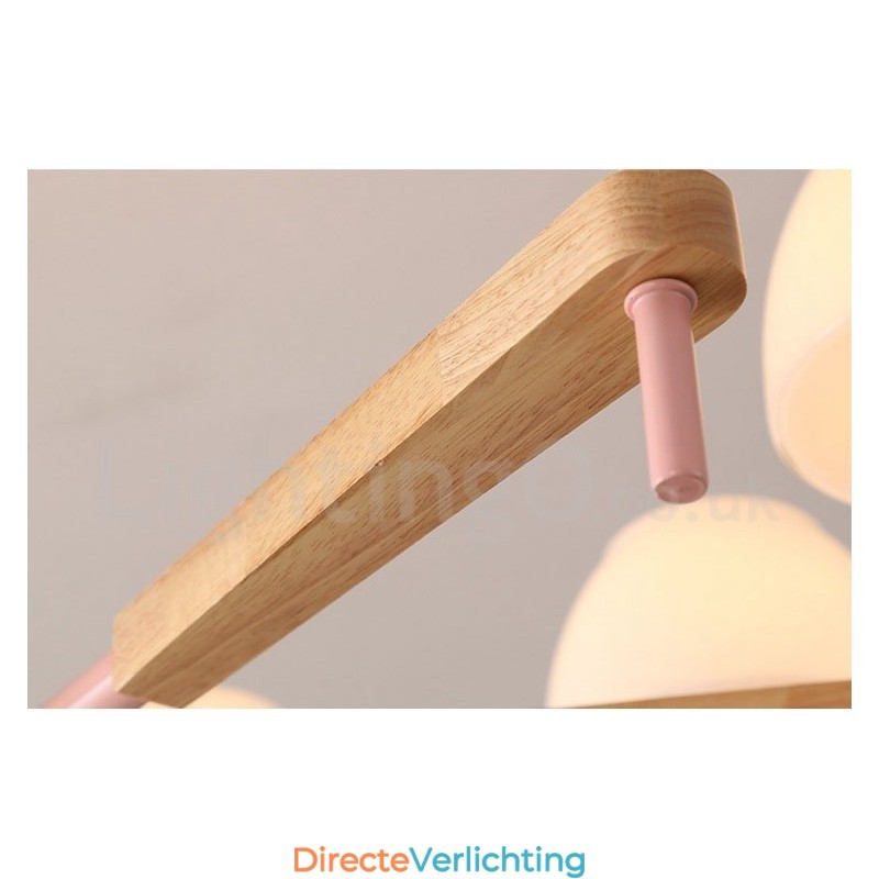 6-lichts 8-lichts multikleurige Macaron-houten hanglamp met glazen kappen kroonluchter Scandinavische stijl