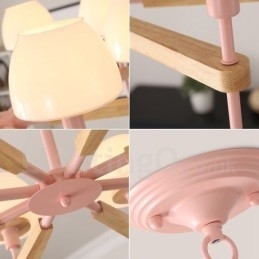 6-lichts 8-lichts multikleurige Macaron-houten hanglamp met glazen kappen kroonluchter Scandinavische stijl