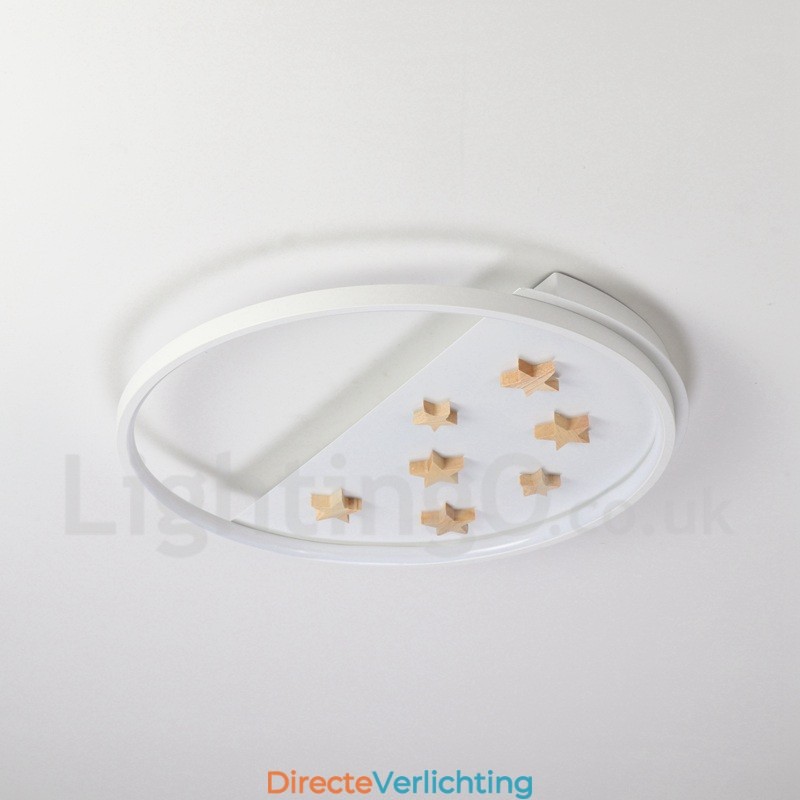 Dimbare witte sterren ronde houten plafondlamp Ultradunne plafondlamp Kan ook als wandlamp worden gebruikt