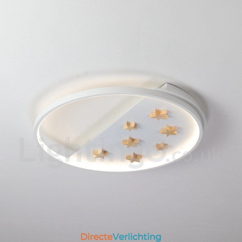 Dimbare witte sterren ronde houten plafondlamp Ultradunne plafondlamp Kan ook als wandlamp worden gebruikt