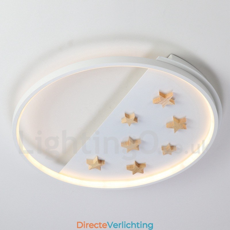 Dimbare witte sterren ronde houten plafondlamp Ultradunne plafondlamp Kan ook als wandlamp worden gebruikt