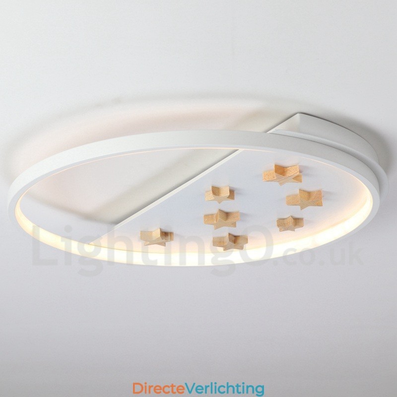 Dimbare witte sterren ronde houten plafondlamp Ultradunne plafondlamp Kan ook als wandlamp worden gebruikt