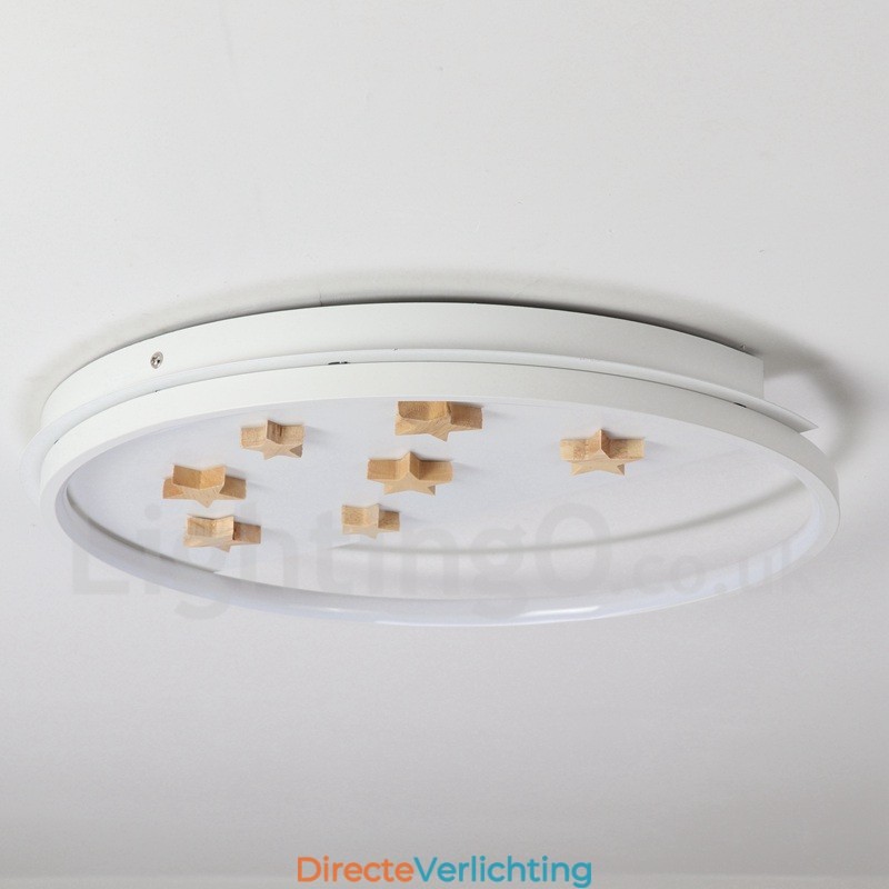 Dimbare witte sterren ronde houten plafondlamp Ultradunne plafondlamp Kan ook als wandlamp worden gebruikt