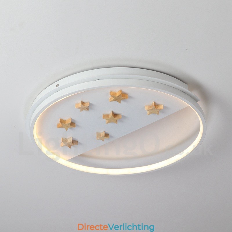 Dimbare witte sterren ronde houten plafondlamp Ultradunne plafondlamp Kan ook als wandlamp worden gebruikt