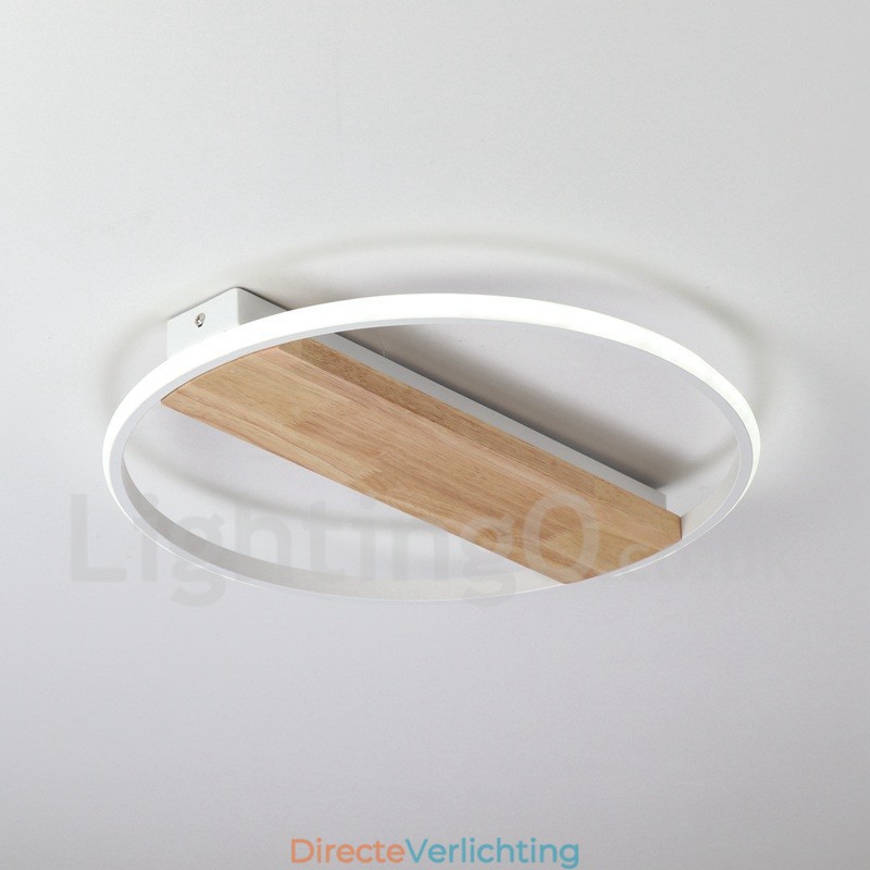 Dimbare witte ronde houten plafondlamp Ultradunne plafondlamp Kan ook als wandlamp worden gebruikt