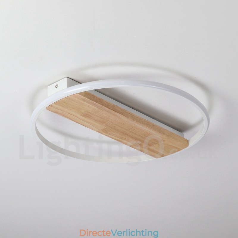 Dimbare witte ronde houten plafondlamp Ultradunne plafondlamp Kan ook als wandlamp worden gebruikt