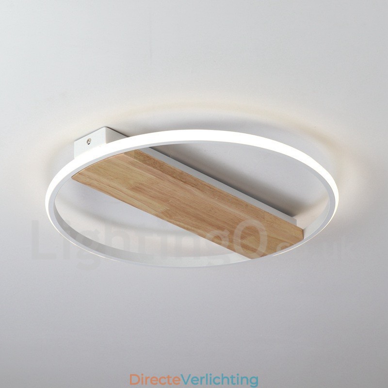 Dimbare witte ronde houten plafondlamp Ultradunne plafondlamp Kan ook als wandlamp worden gebruikt