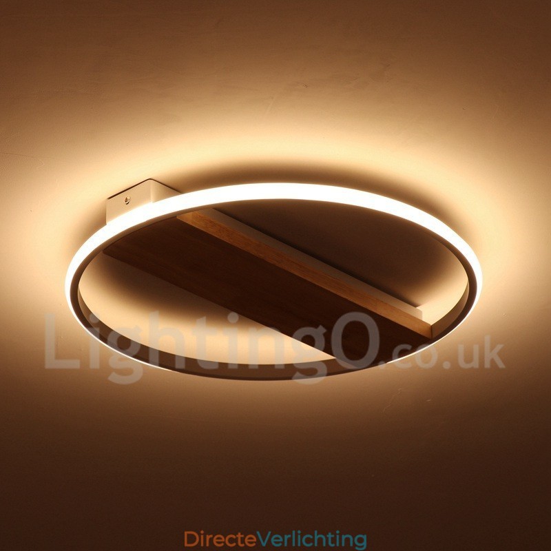 Dimbare witte ronde houten plafondlamp Ultradunne plafondlamp Kan ook als wandlamp worden gebruikt