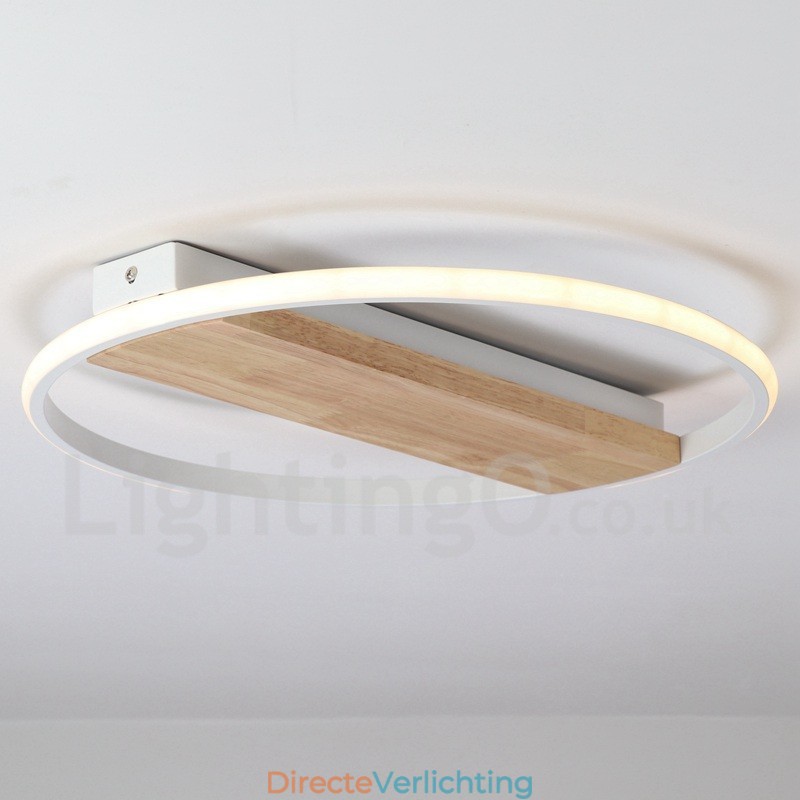 Dimbare witte ronde houten plafondlamp Ultradunne plafondlamp Kan ook als wandlamp worden gebruikt
