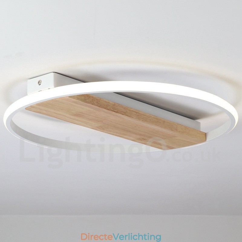 Dimbare witte ronde houten plafondlamp Ultradunne plafondlamp Kan ook als wandlamp worden gebruikt